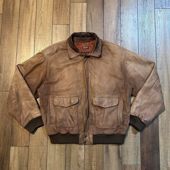 Vintage adventure bound brown cropped leather bomber‎ jacket size XLT - Picture 1 of 8